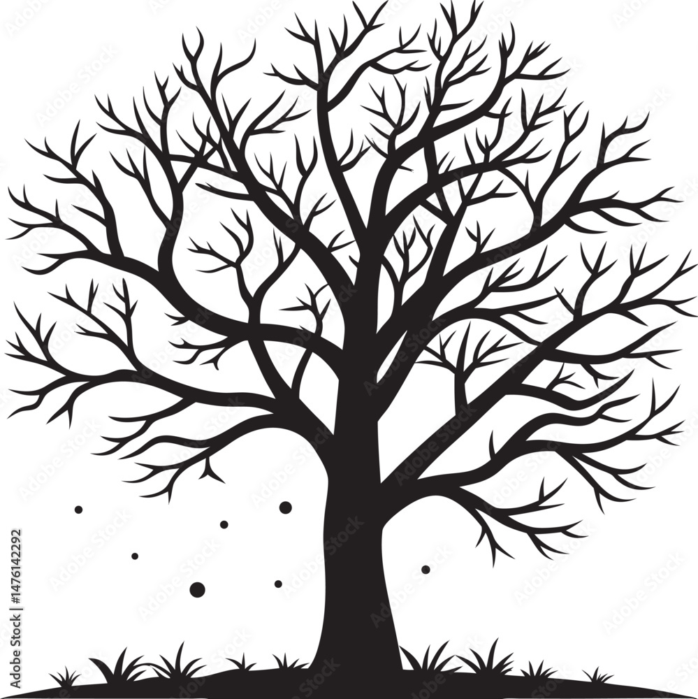 Obraz premium Isolated tree design featuring simple black and white silhouette art. Ideal for nature themes, posters, backgrounds, and wall art.