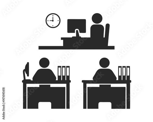 Working at Desk icon silhouette vector illustration