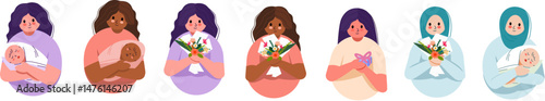 Mother and Child Love: Diverse Mother's Day Illustrations