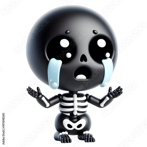 BLACK Cute 3D Skeleton Crying With Tears isolated on white background