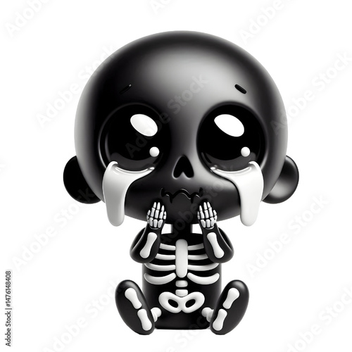BLACK Cute 3D Skeleton Crying With Tears isolated on white background