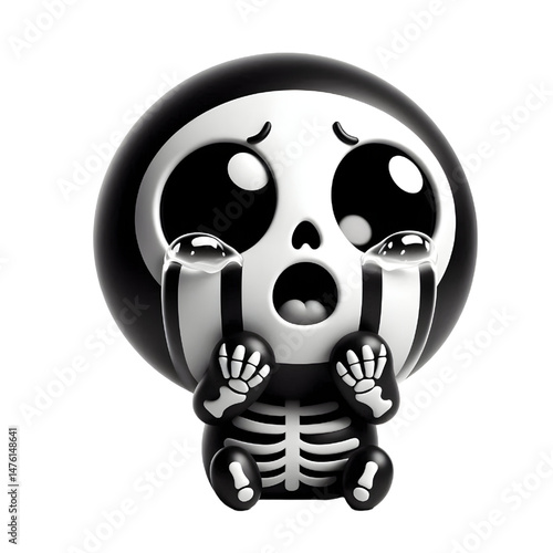 BLACK Cute 3D Skeleton Crying With Tears isolated on white background