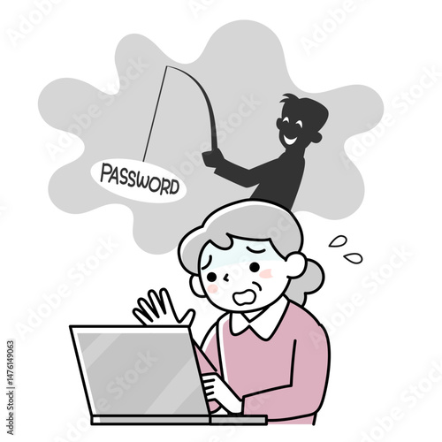 オンライン詐欺の被害にあうシニア女性