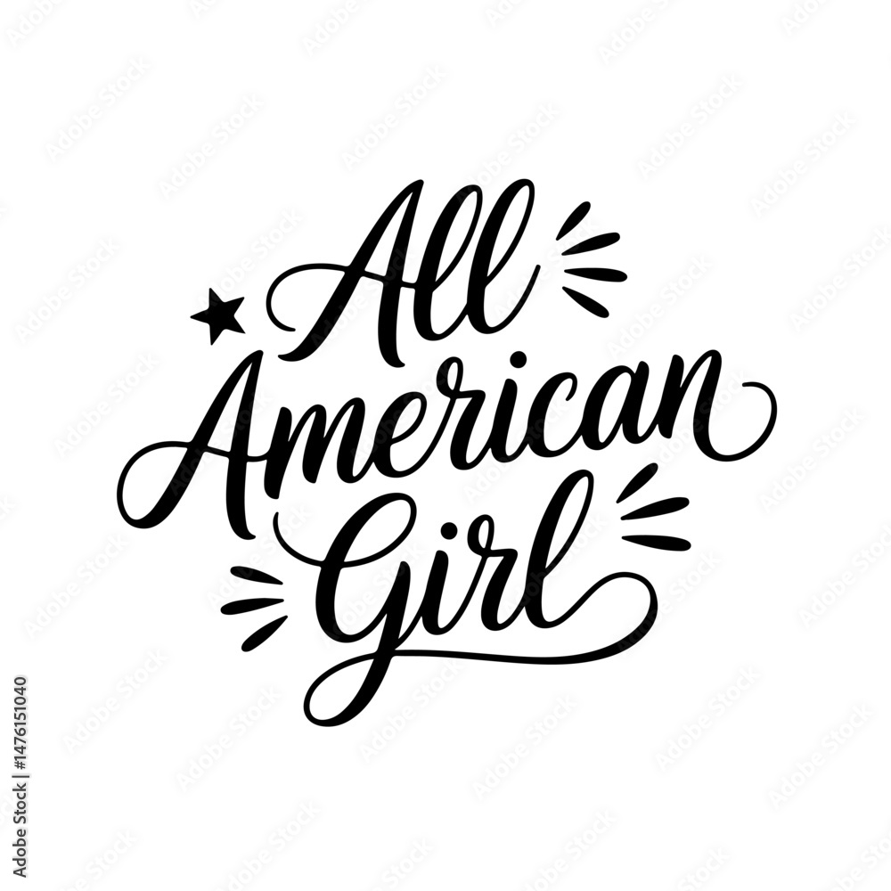 All American Girl. Vector Design Isolated on White Background All American Girl. Vector Design Isolated on White Background