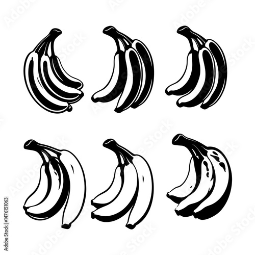 Banana silhouette set clipart on a white background