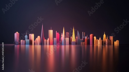 Creative Wide Angle View of a High Fidelity European Skyline at Night
