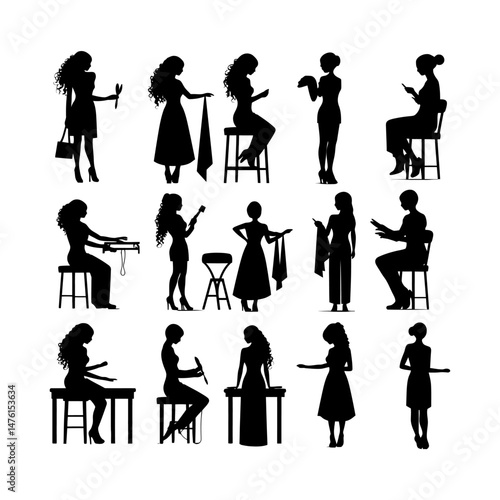 Hair Stylist at Work Silhouette set clipart