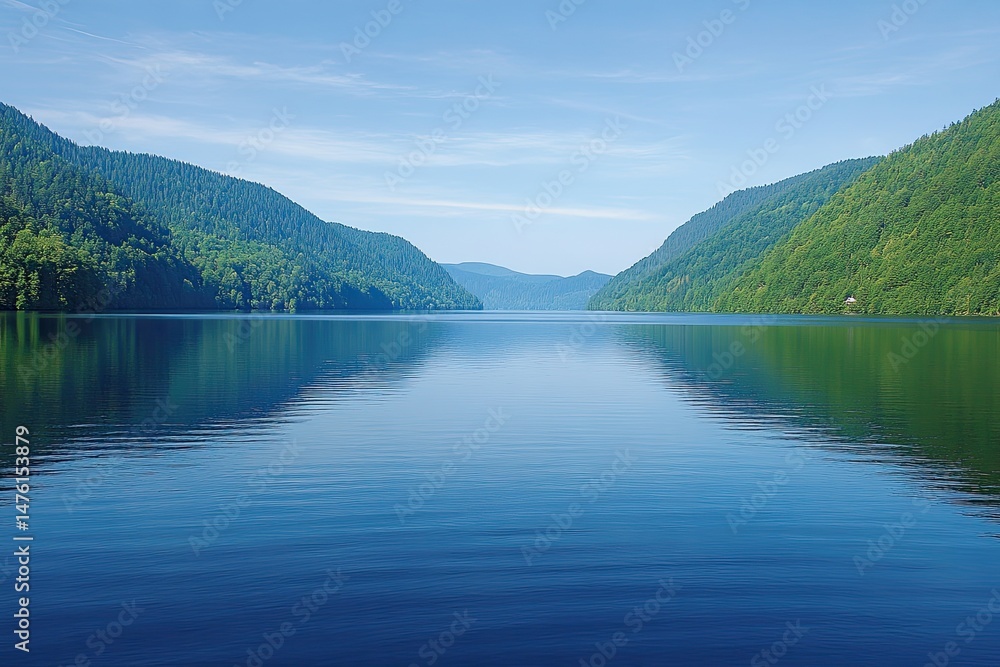 Serene lake reflecting hills Serene lake reflecting hills