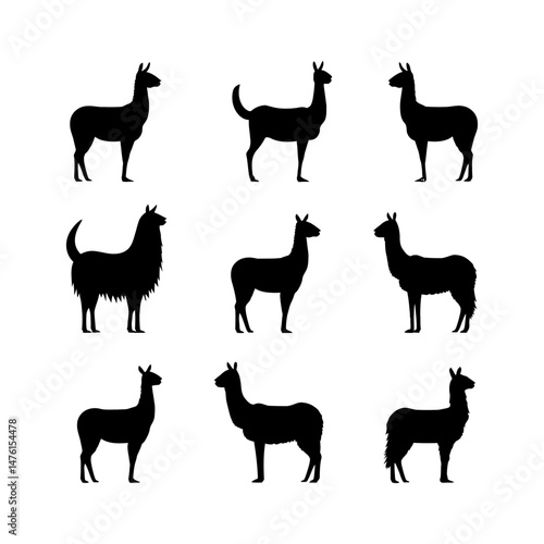 llama silhouette setclipart on a background