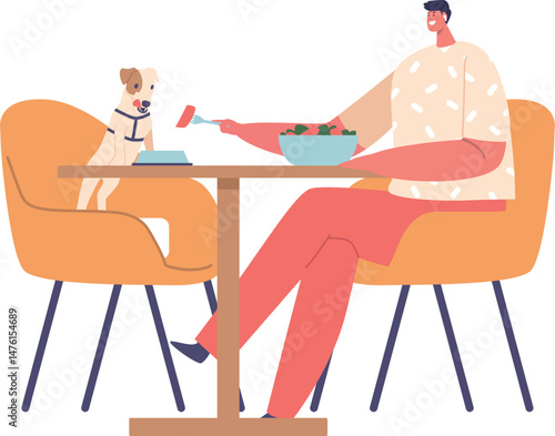 Visitors at pet-friendly cafe vector illustration