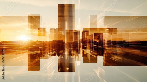 Abstract View of Landmark with High Fidelity Graphics and Dynamic Elements in Sunset