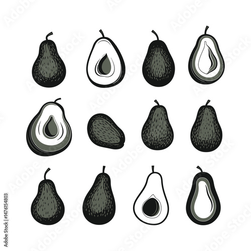 Minimal avocado silhouette set clipart