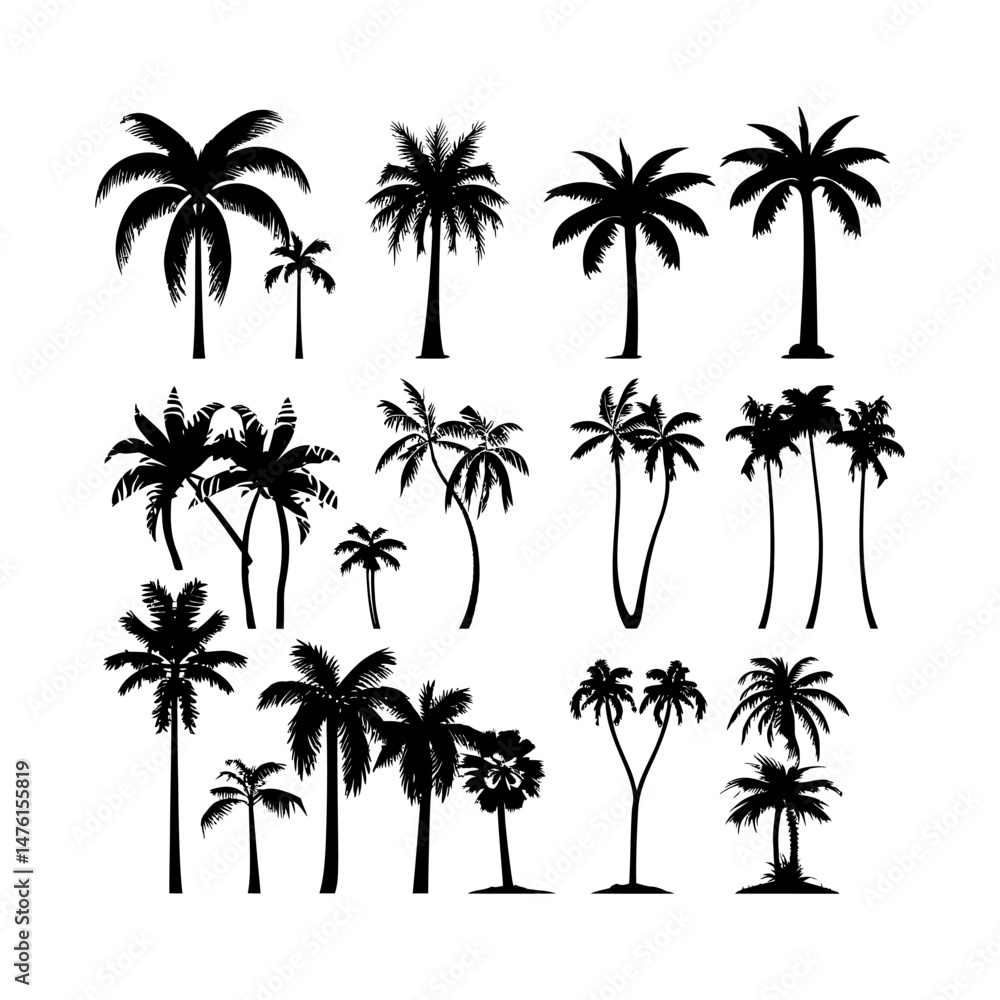 Palm Tree Silhouette set clipart on a white background Palm Tree Silhouette set clipart on a white background