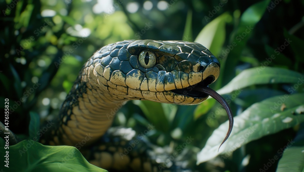 Close-Up of a Snake in Lush Jungle Close-Up of a Snake in Lush Jungle