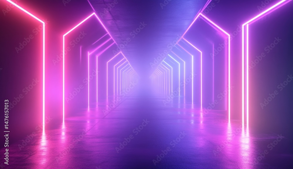Fototapeta premium Neon tunnel with vibrant pink and blue lights