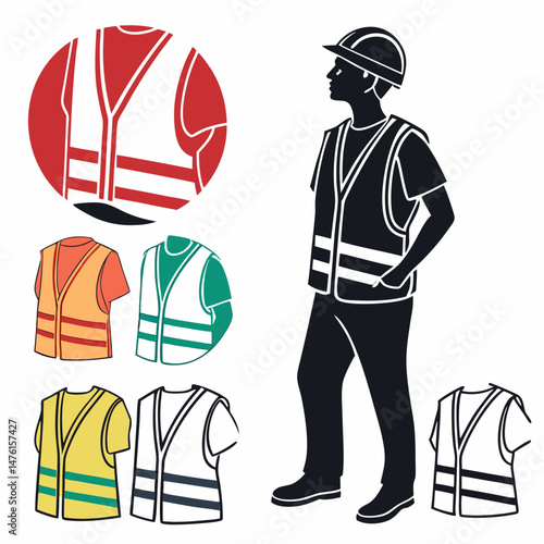 set of Safety Vest silhouette vector illustration