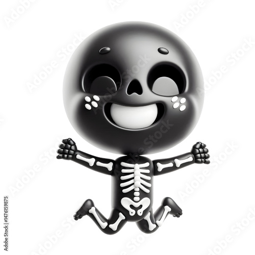 BLACK Cute 3D Skeleton Jumping With Happiness isolated on white background
