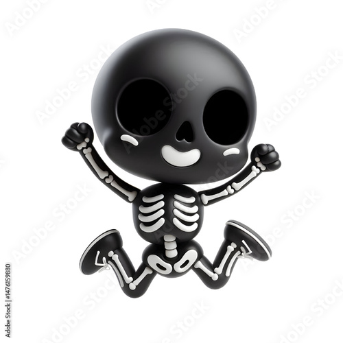 BLACK Cute 3D Skeleton Jumping With Happiness isolated on white background