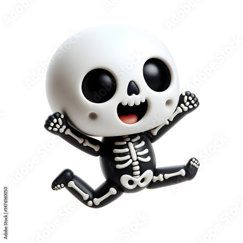 BLACK Cute 3D Skeleton Jumping With Happiness isolated on white background