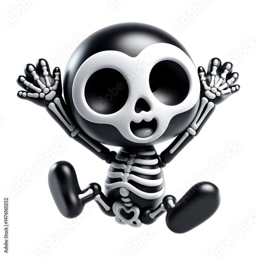 BLACK Cute 3D Skeleton Jumping With Happiness isolated on white background