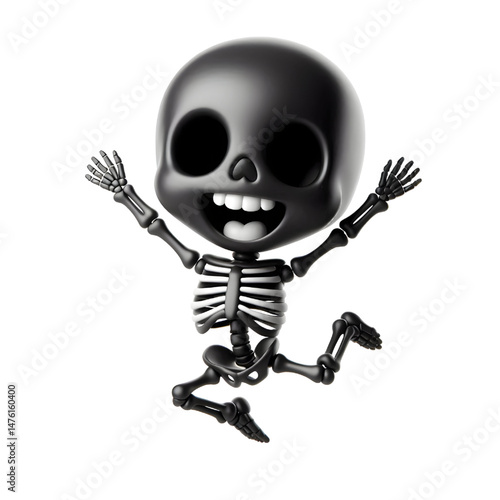 BLACK Cute 3D Skeleton Jumping With Happiness isolated on white background