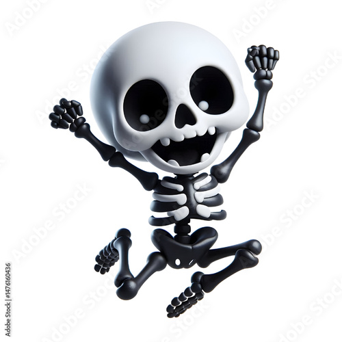 BLACK Cute 3D Skeleton Jumping With Happiness isolated on white background