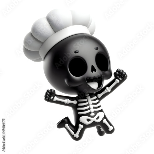 BLACK Cute 3D Skeleton Jumping With Happiness isolated on white background