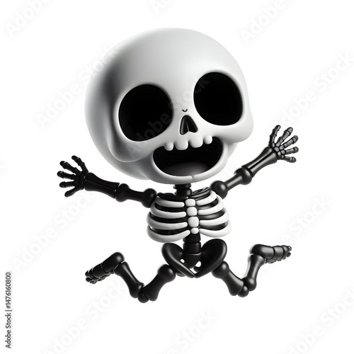 BLACK Cute 3D Skeleton Jumping With Happiness isolated on white background