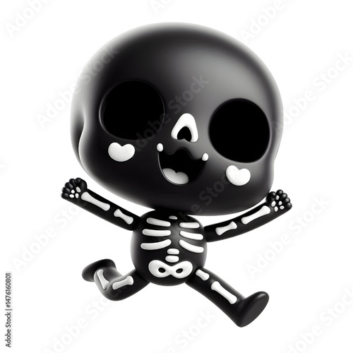 BLACK Cute 3D Skeleton Jumping With Happiness isolated on white background