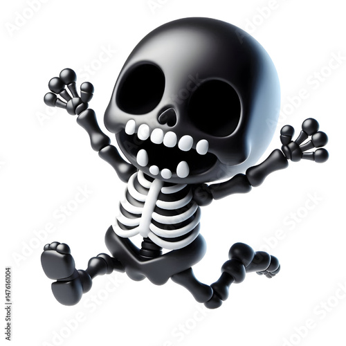 BLACK Cute 3D Skeleton Jumping With Happiness isolated on white background