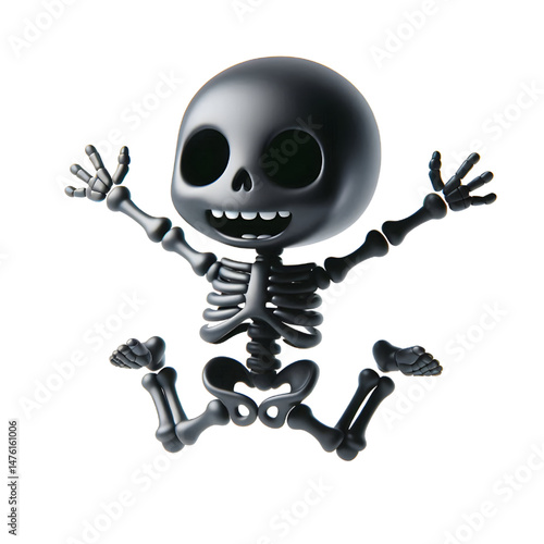 BLACK Cute 3D Skeleton Jumping With Happiness isolated on white background