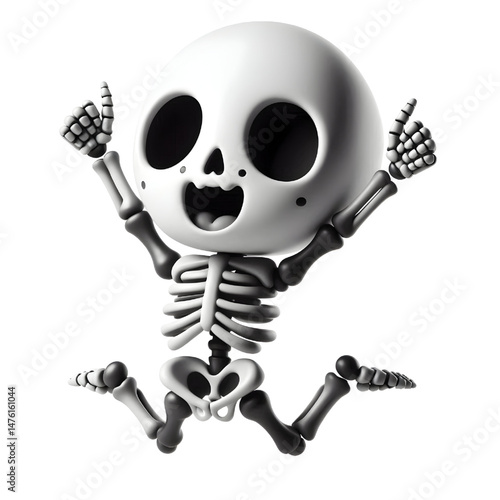BLACK Cute 3D Skeleton Jumping With Happiness isolated on white background
