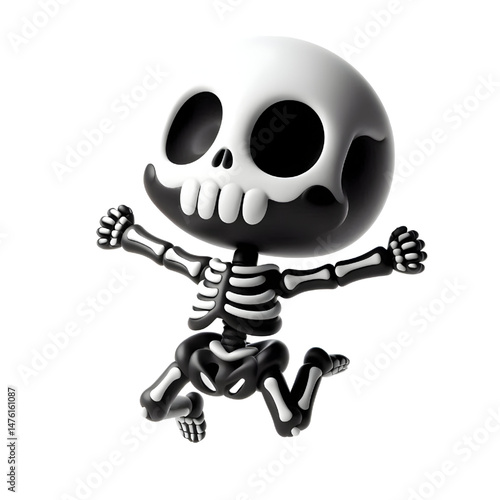 BLACK Cute 3D Skeleton Jumping With Happiness isolated on white background