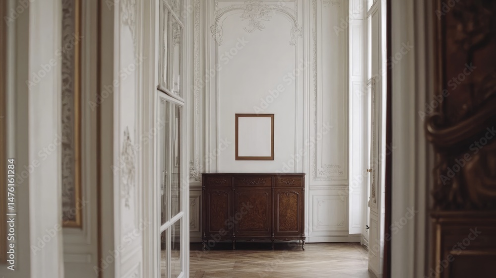Elegant interior showcasing a simple, framed artwork. Elegant interior showcasing a simple, framed artwork.