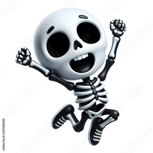BLACK Cute 3D Skeleton Jumping With Happiness isolated on white background