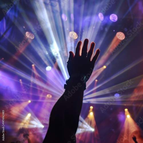 Wallpaper Mural hand reaching up into stage light beams, music celebration concept Torontodigital.ca