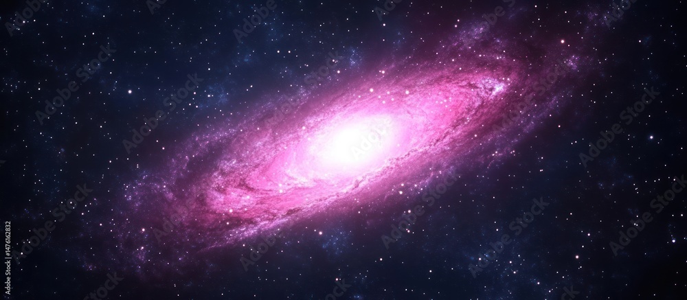 Naklejka premium vibrant ethereal beauty of a pink and purple spiral galaxy swirling in the vast expanse of deep space, showcasing the cosmos' wonder and cosmic elegance