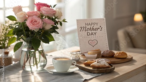 Wallpaper Mural Happy mother's day breakfast with flowers and coffee a beautiful gift for mom celebration and love present Torontodigital.ca