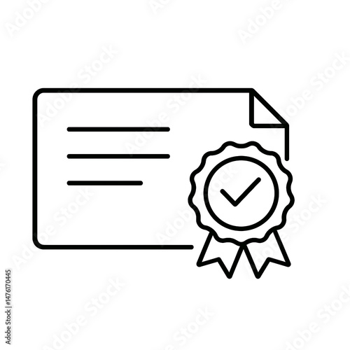 Landscape of certificate with badge outline icon design of black shape silhouette