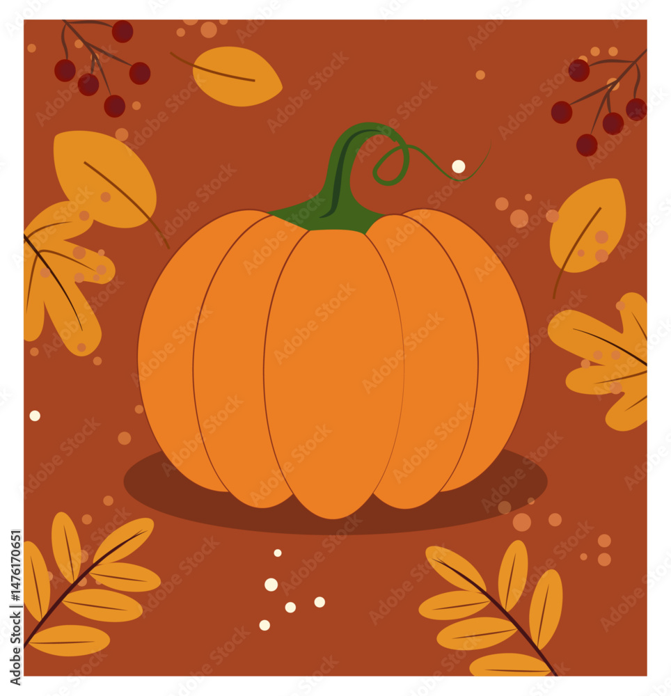 Naklejka premium Autumn Equinox Square Vector Graphics Collection - Pumpkins & Fall Leaves-04