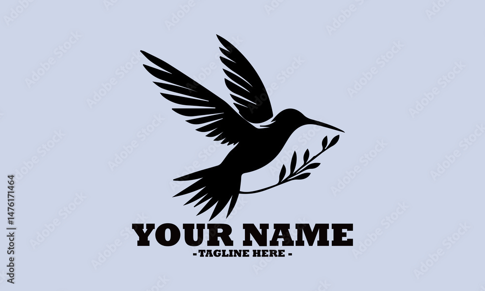 Fototapeta premium Silhouette vector illustration of hummingbird flying with wings fully spread expressing freedom and grace in minimalist design and logo vector hummingbird design