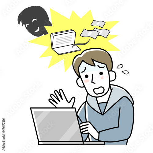 オンライン詐欺の被害にあう男性