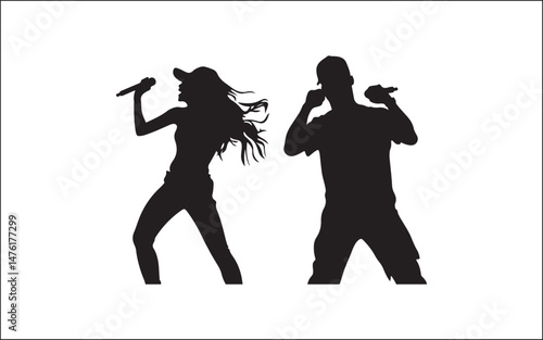 silhouette of a woman with a microphone musician, silhouette, vector, microphone, drummer, group, music, disco, man, rock music, people, music festival