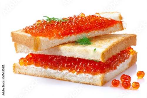 Obraz na płótnie Tasty sandwiches with red caviar isolated on white w salonie