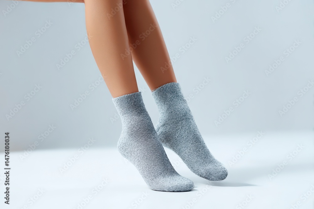 Woman in grey socks on light background