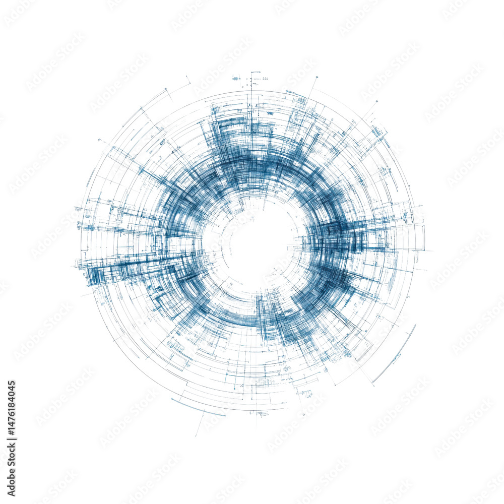 Abstract Circular Fractal Design Blue and White Tech Pattern Abstract Circular Fractal Design Blue and White Tech Pattern