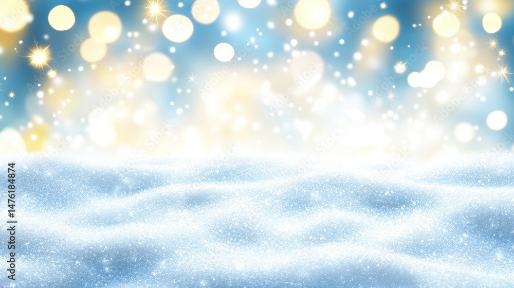 Fototapeta premium Festive winter scene with sparkling snow and lights.