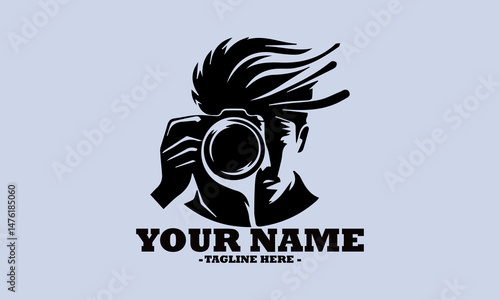 illustration depicts a photographer passionately capturing a special moment. Photography concept, vector illustration of photographer capturing a moment and logo photographer design