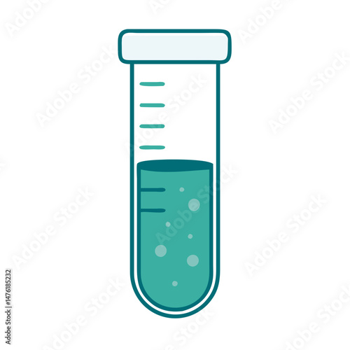 Test tube filled with liquid and bubbles on a white background  