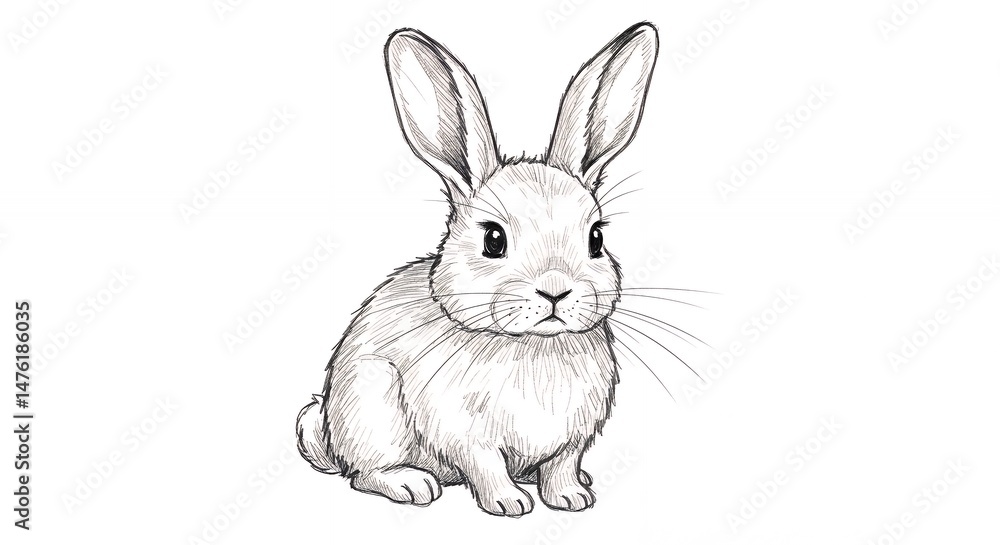 Fototapeta premium Detailed gray scale drawing of a rabbit